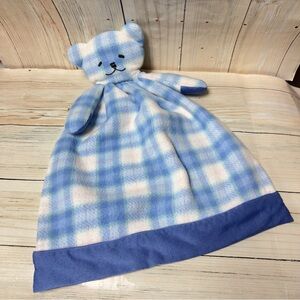 Blue Plaid Baby Bear Lovey Security Blanket Plush Satin Trim Handmade soother